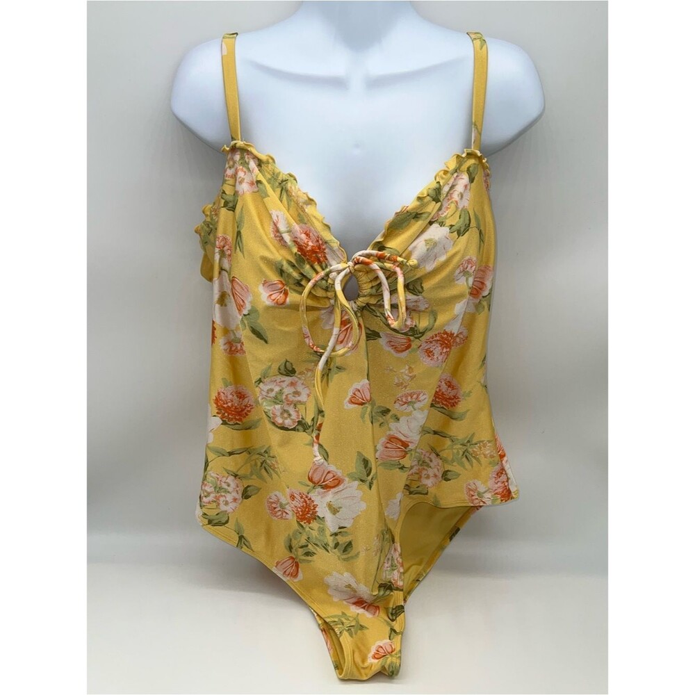 Forever 21 Yellow w/Orange/White/Green Floral Print One-Piece Swimsuit-Size 22